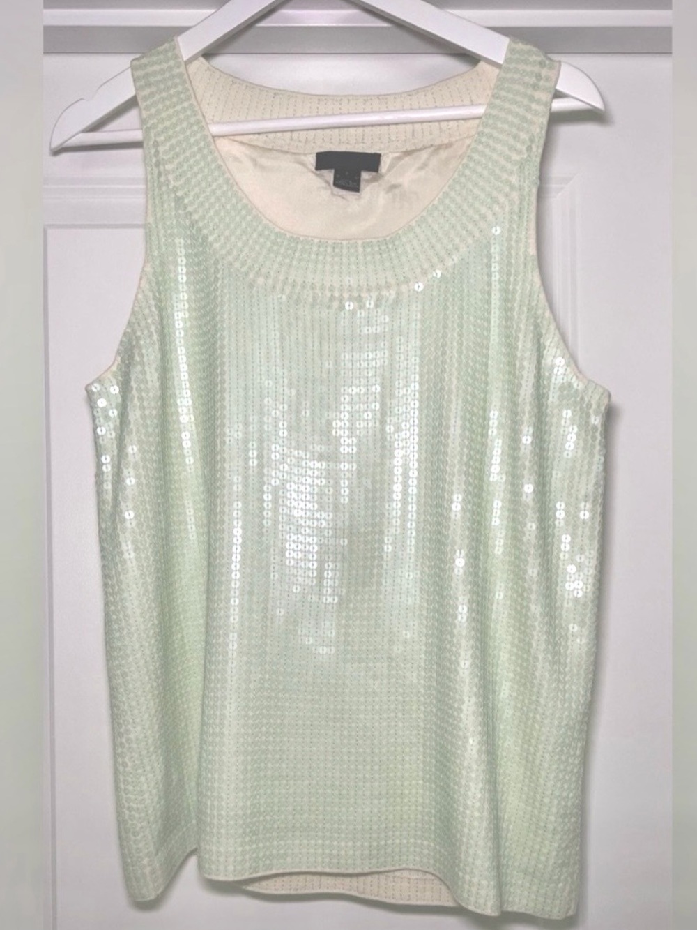 J.Crew tank sequin top. Mint green. Size S. 100% cotton and 100% silk.